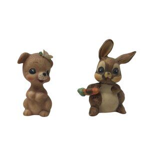 Vintage George Good Figurines- Rabbit with Carrot and Dog with a Flower in its F